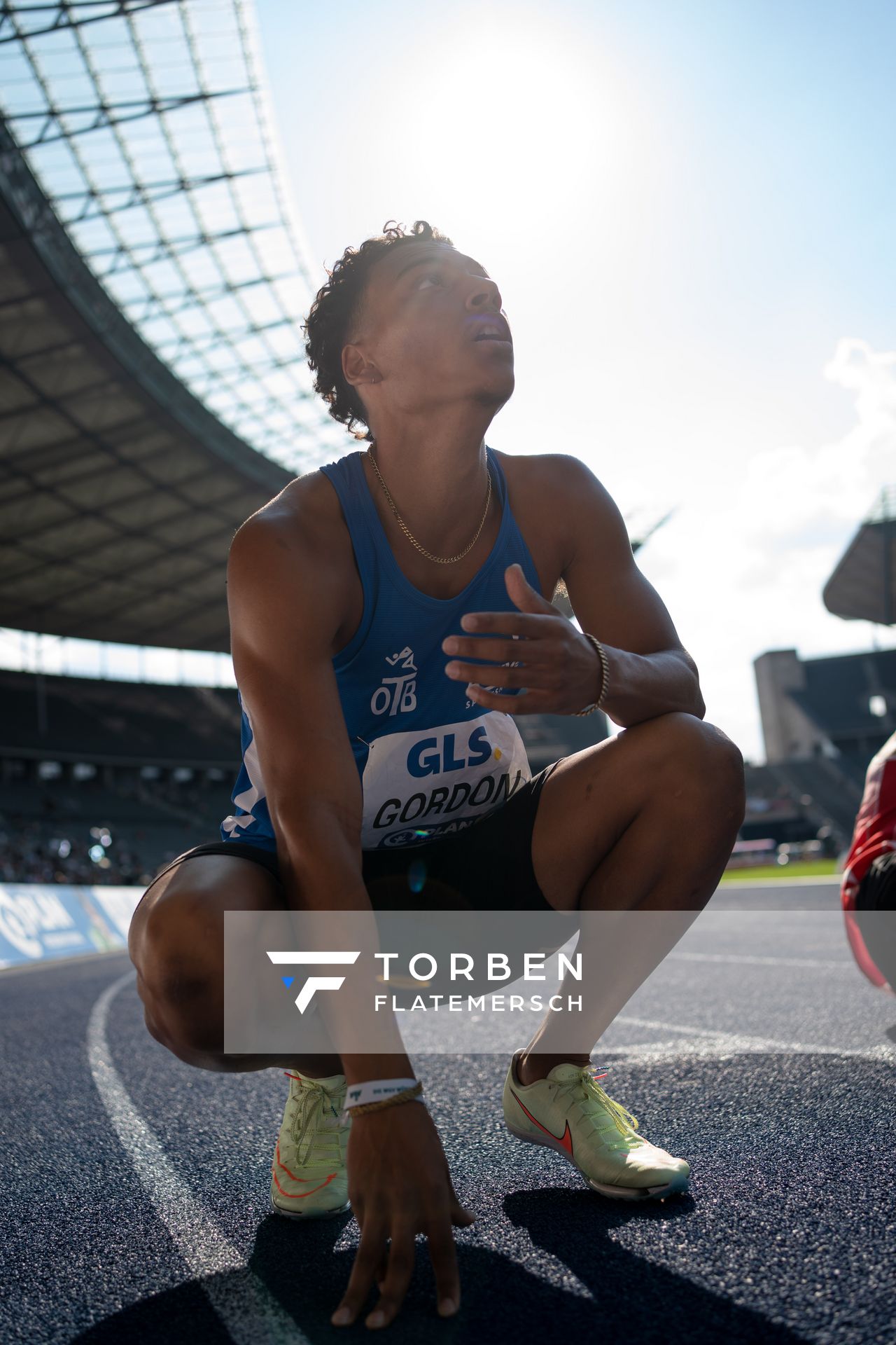 Jordan Gordon (OTB Osnabrueck) gewinnt Silber ueber 400m Huerden waehrend der deutschen Leichtathletik-Meisterschaften im Olympiastadion am 26.06.2022 in Berlin
